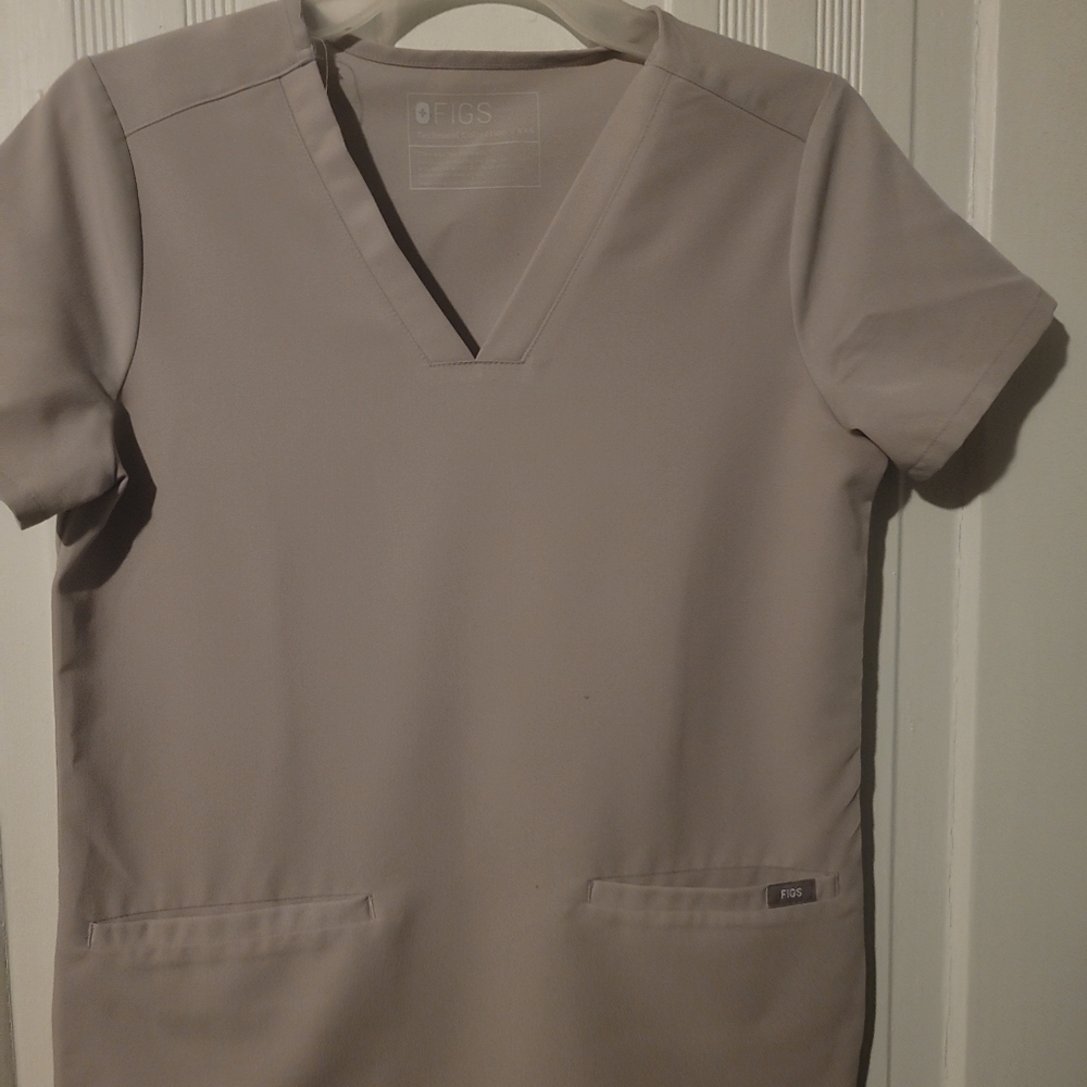 Figs Tan Scrub Top V-Neck Short Sleeve